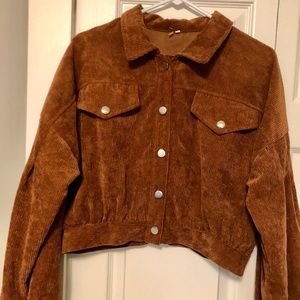 Corduroy Button-Down Drop Sleeve Cropped Jacket